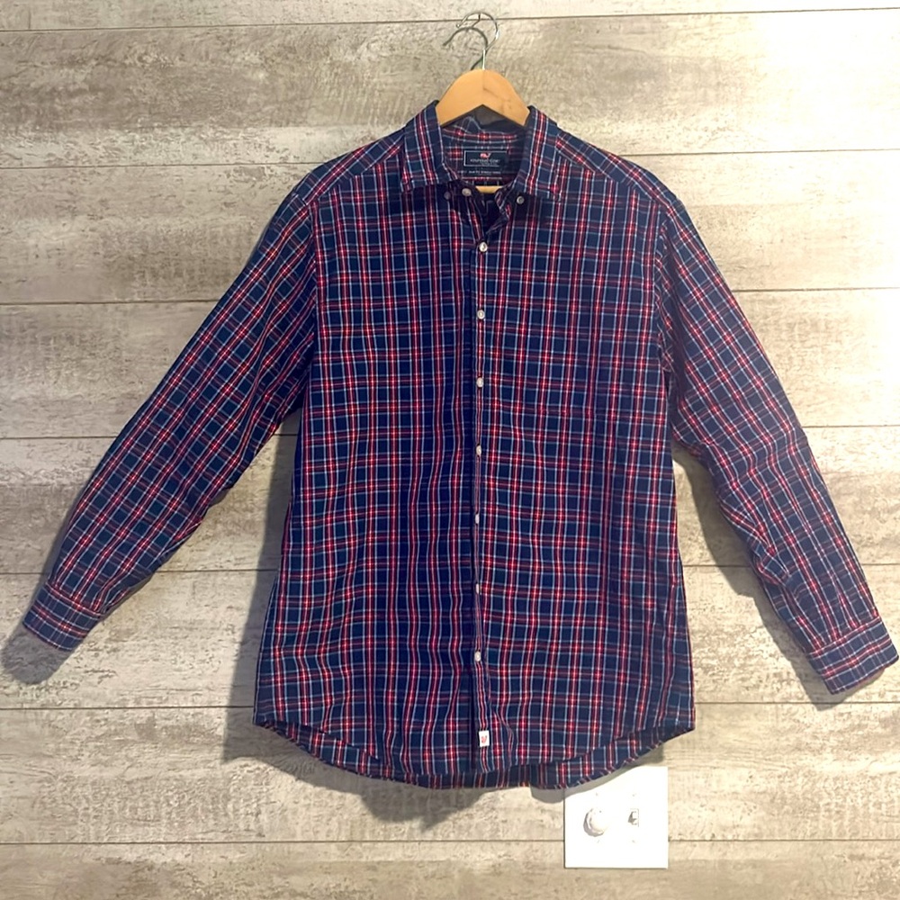 LN Vineyard Vines Slim Fit Plaid Murray Cotton Button Up Shirt sz Large